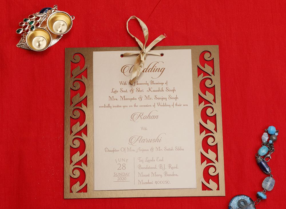 Designer wedding card in brown with laser cut cardboard style - Click Image to Close