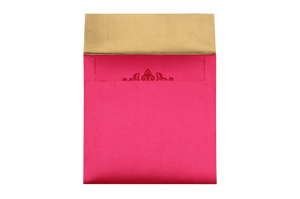 Designer Wedding Card in Fuchsia & Antique Golden Colour - Click Image to Close