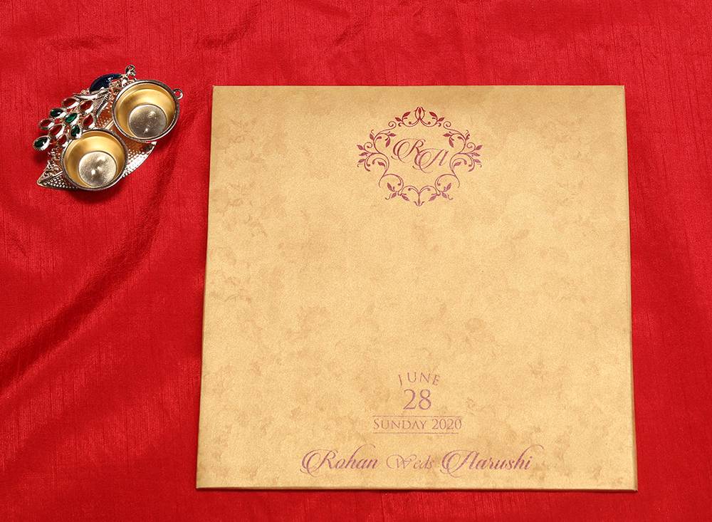 Designer wedding card in golden with laser cut cardboard style - Click Image to Close