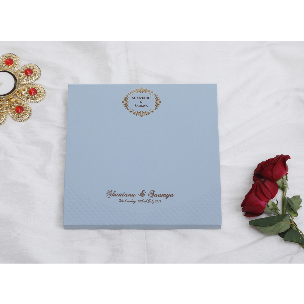 Indian Wedding Invitation in Powder Blue laser cut design - Click Image to Close
