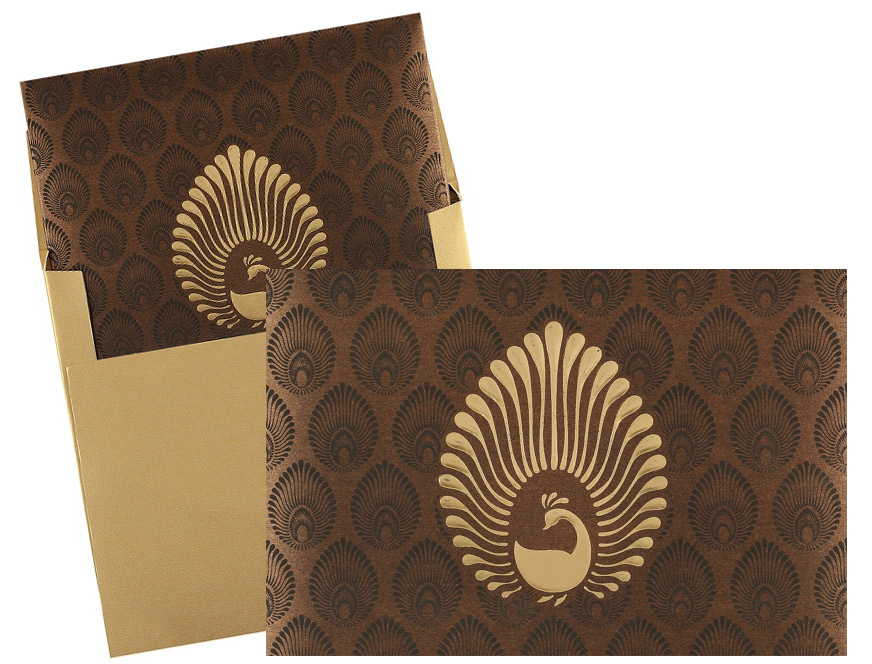 Elegant Brown and Golden Peacock Design Card