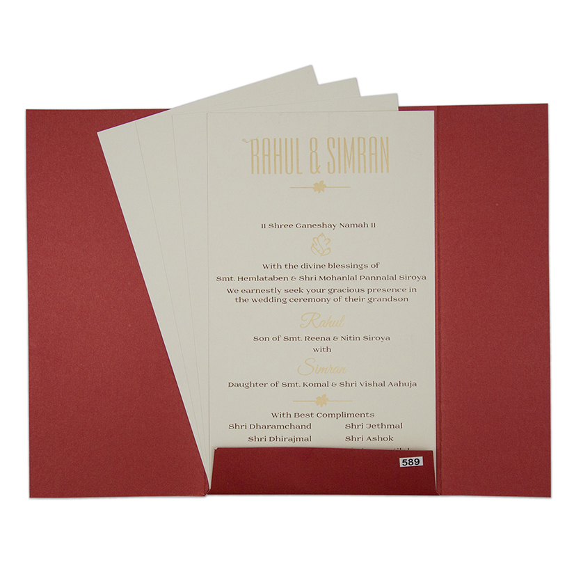 Elegant floral Indian wedding invitation in maroon - Click Image to Close