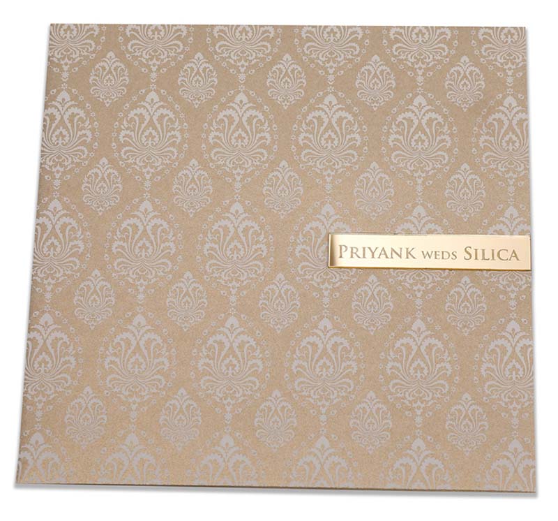 Elegant golden wedding invitation with white motifs - Click Image to Close