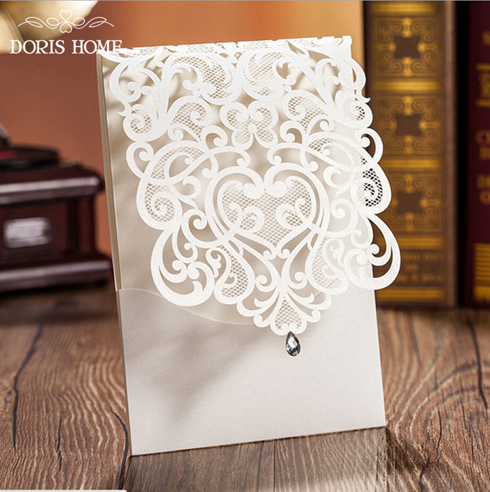 Elegant Ivory Wedding Invitation With Rhinestone & Laser Cut Flower - Click Image to Close