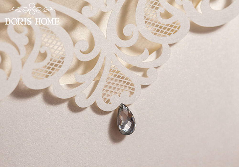 Elegant Ivory Wedding Invitation With Rhinestone & Laser Cut Flower - Click Image to Close