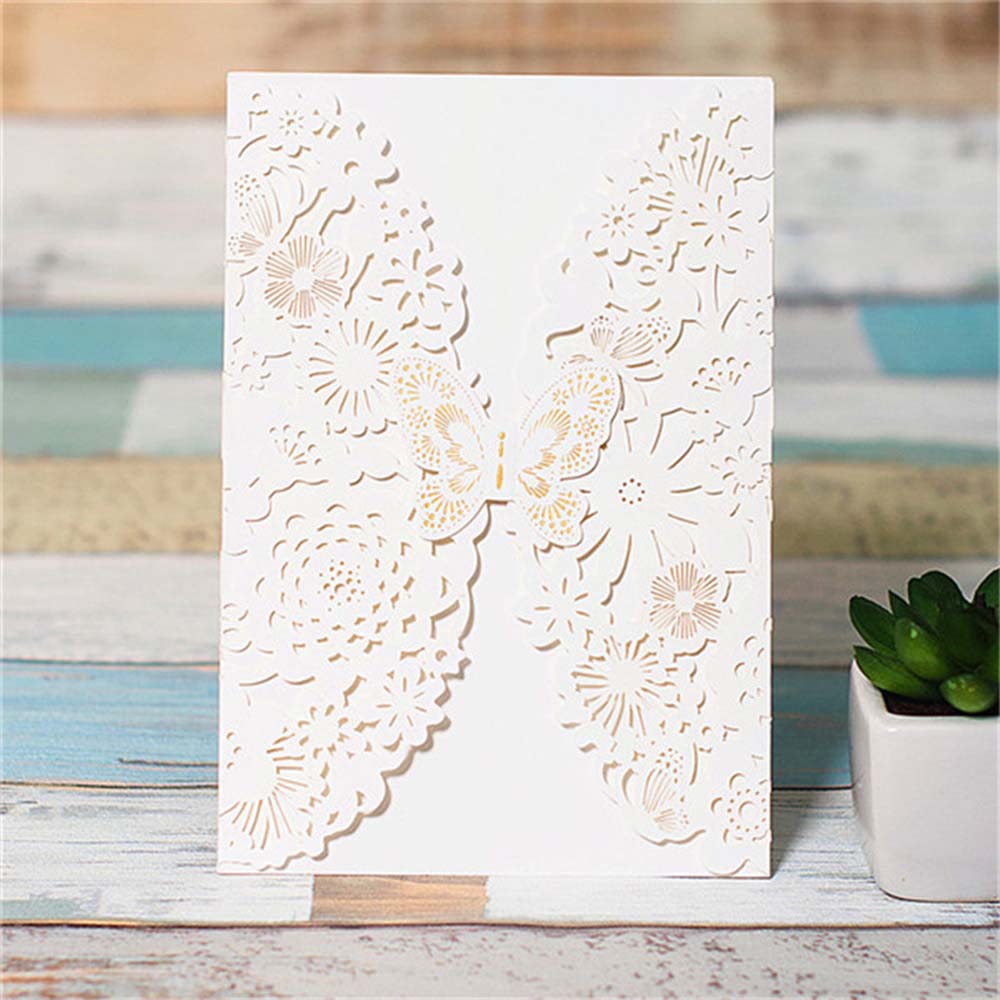 Elegant laser cut wedding card with butterfly available in Ivory and Golden - Click Image to Close