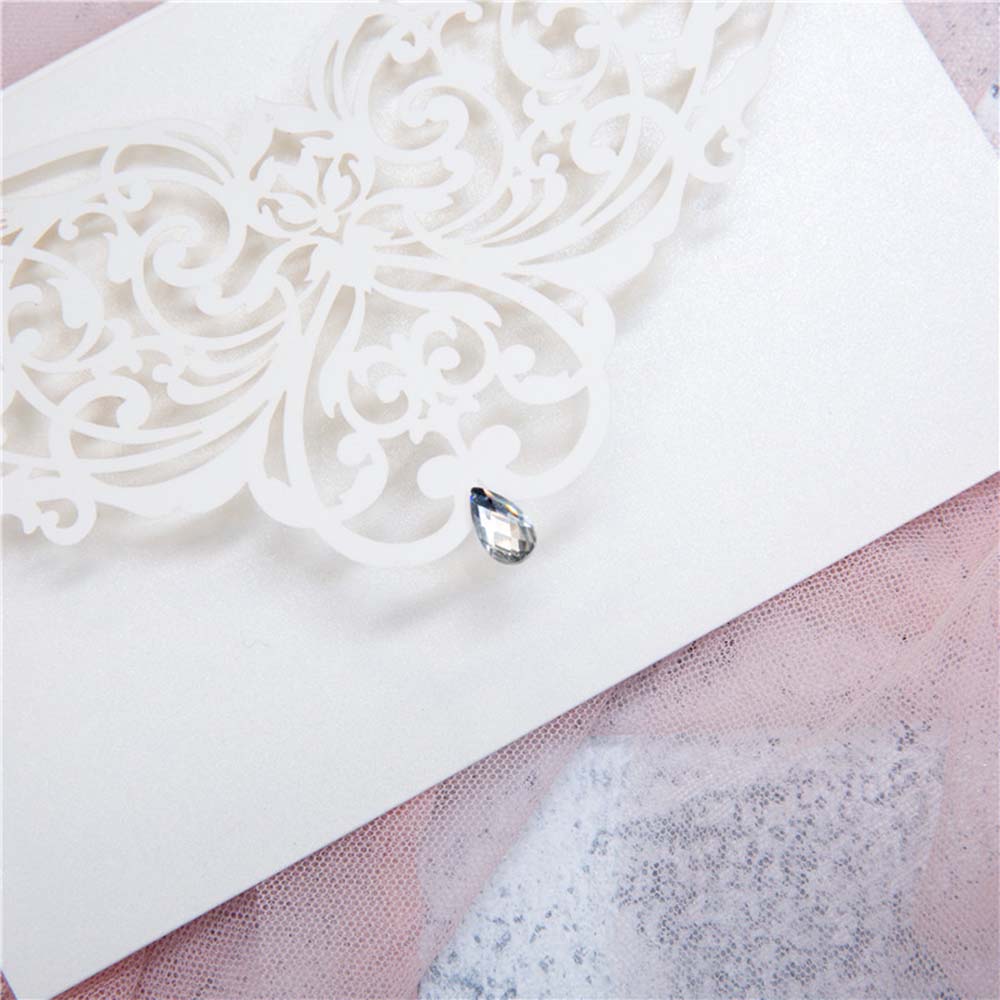 Elegant laser cut wedding invite with silver rhinestone - Click Image to Close