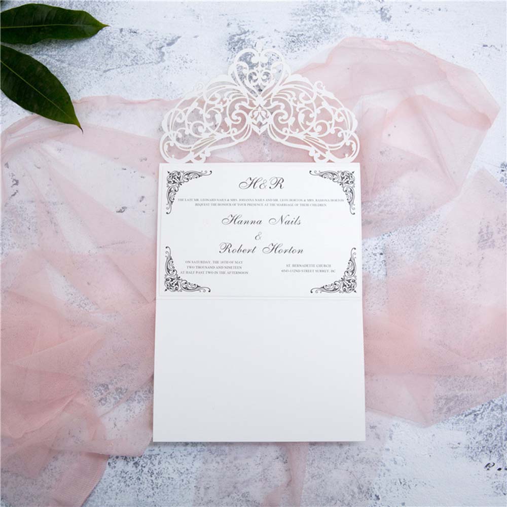 Elegant laser cut wedding invite with silver rhinestone - Click Image to Close