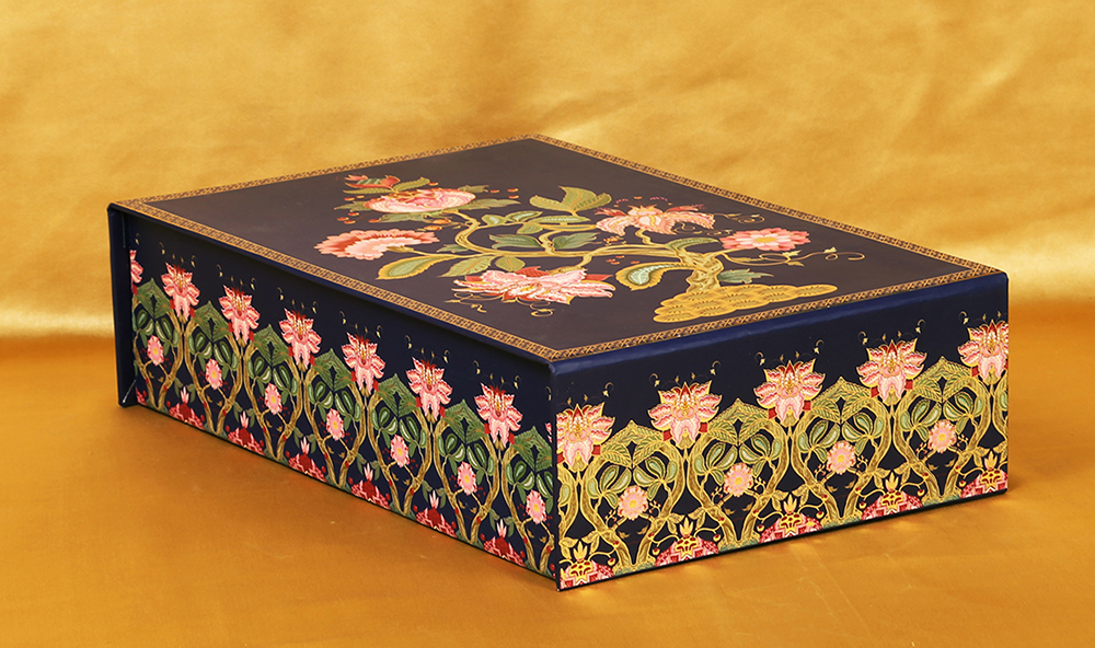 Elegant Sikh wedding box invite in royal blue with coloorful floral design - Click Image to Close