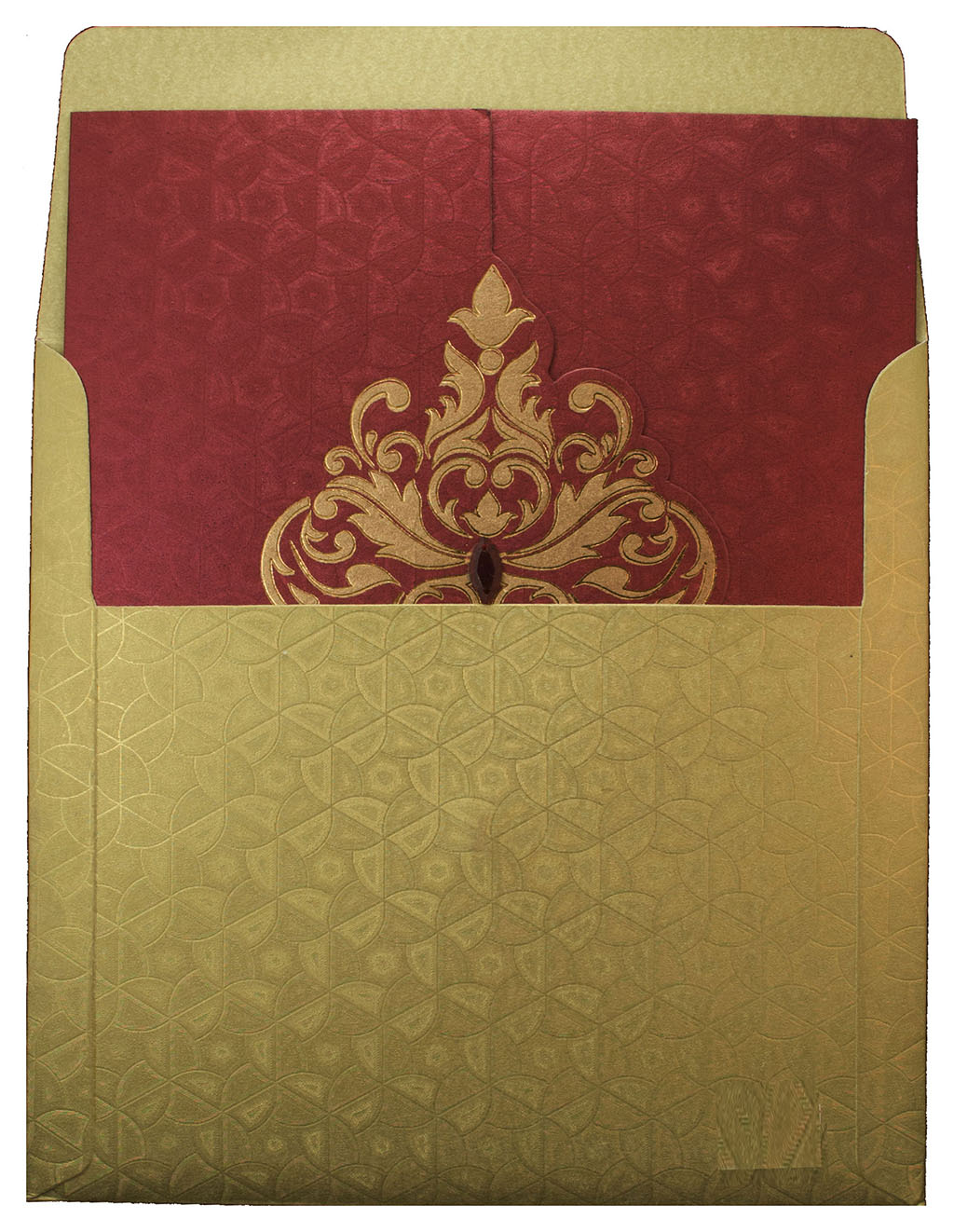 Elegant Wedding Invite in Maroon with Golden Patterns - Click Image to Close