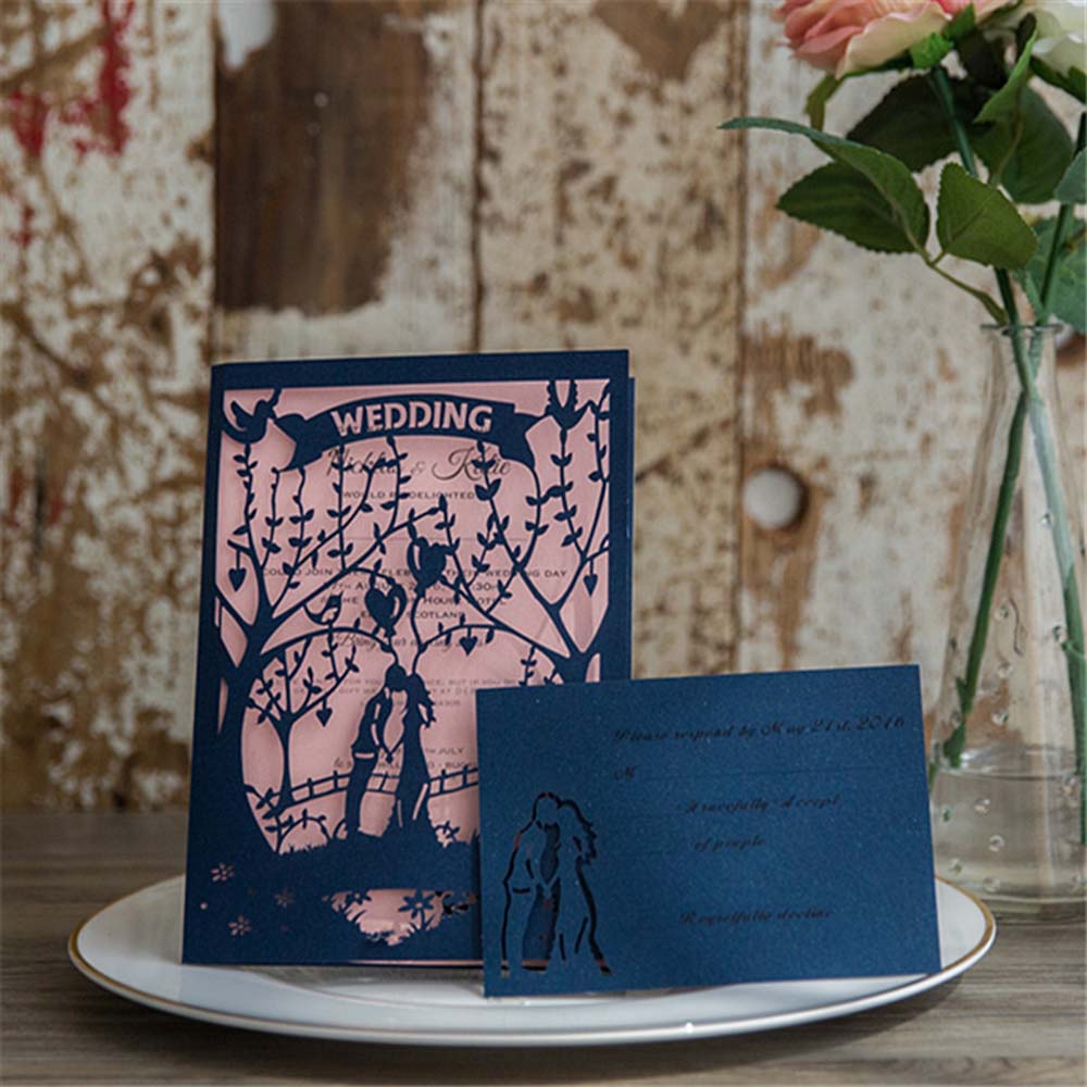 Enchanted Garden laser cut wedding invite available in blue and white - Click Image to Close