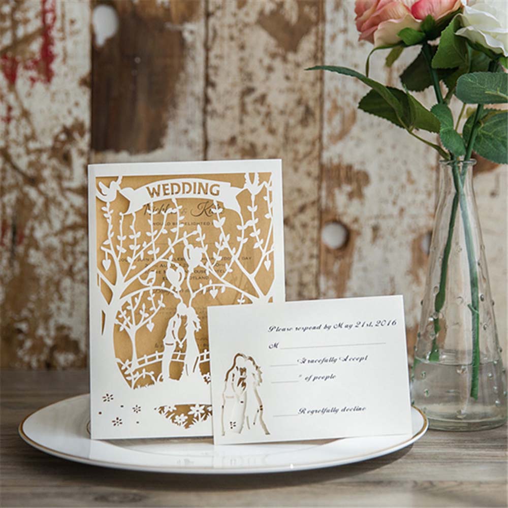 Enchanted Garden laser cut wedding invite available in blue and white - Click Image to Close