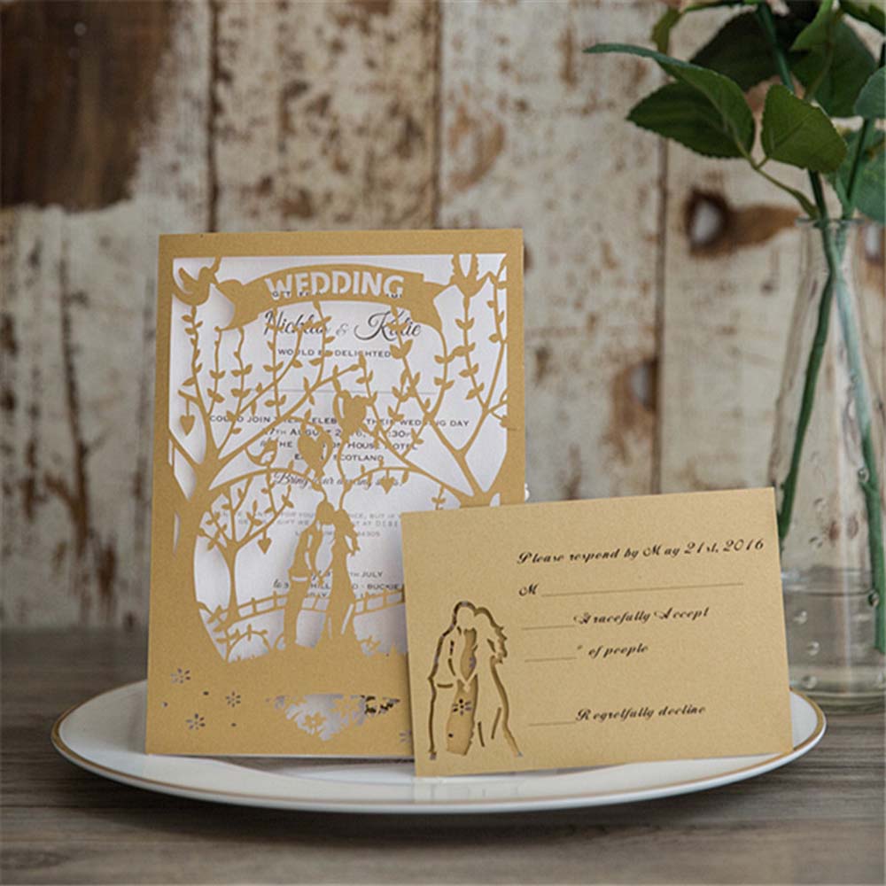 Enchanted Garden laser cut wedding invite available in blue and white