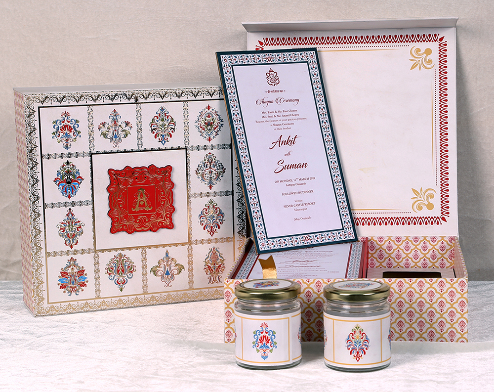 Ethnic Indian wedding invitation box with sweet jars - Click Image to Close