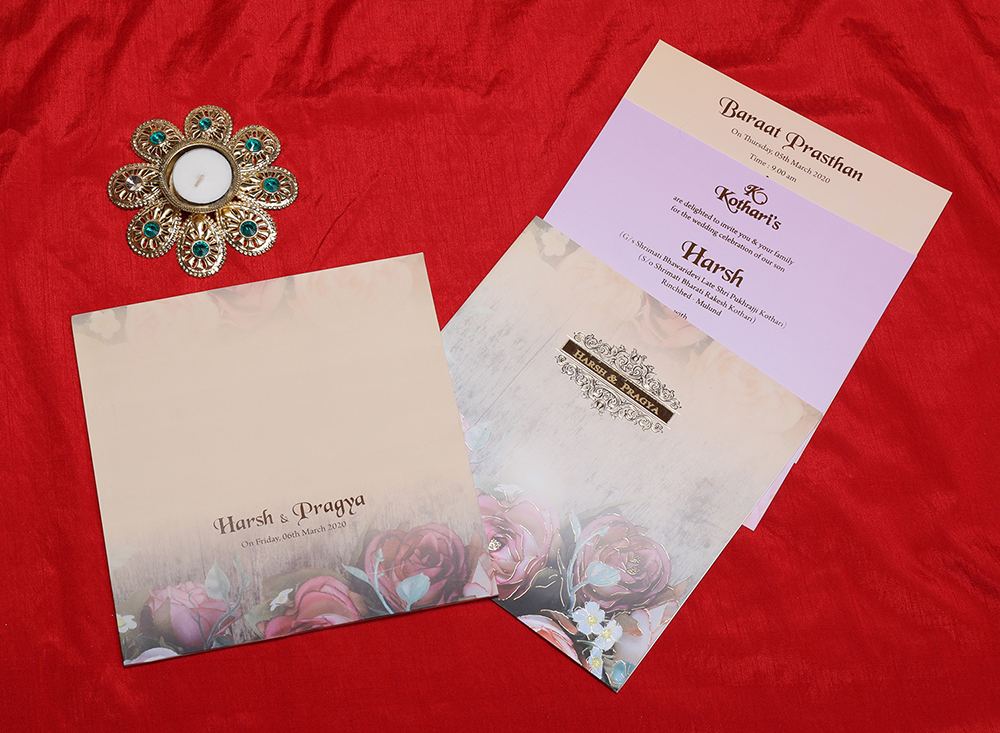 Exquisite floral Indian wedding invitation in pastel colours - Click Image to Close