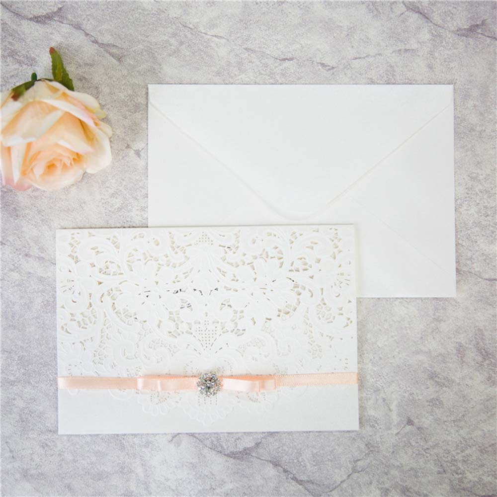 Exquisite laser cut wedding invitaion in Ivory Shimmer - Click Image to Close