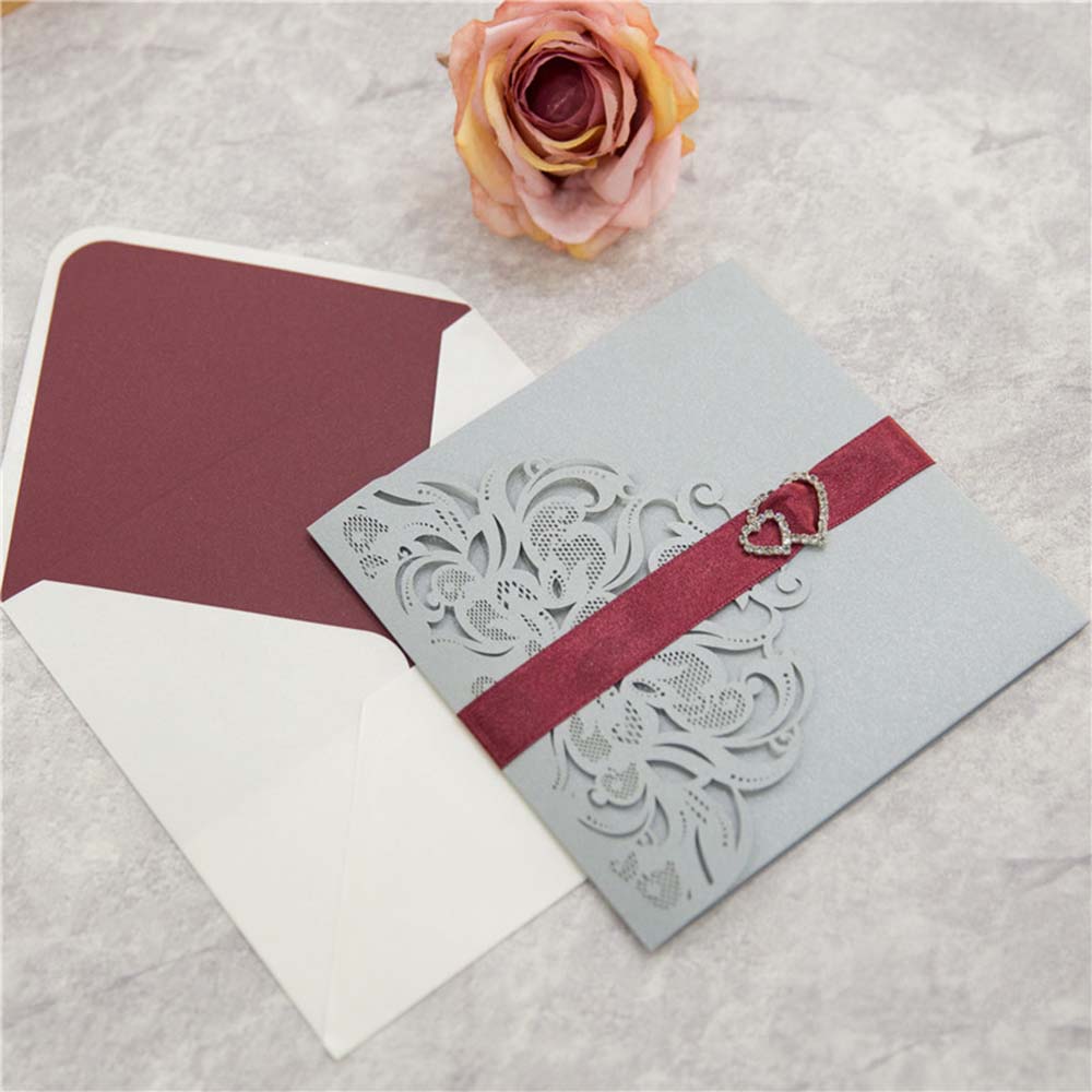 Exquisite laser cut wedding invitation in silver shimmer colour - Click Image to Close