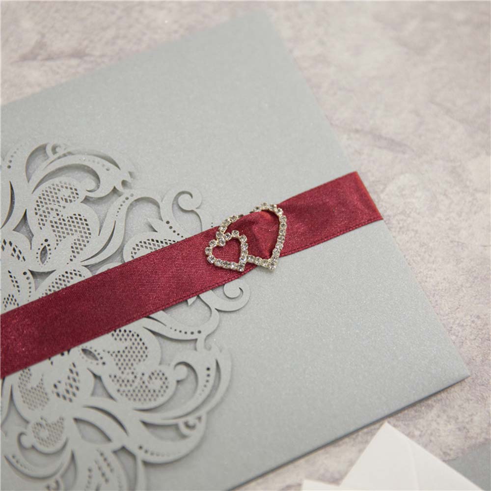 Exquisite laser cut wedding invitation in silver shimmer colour - Click Image to Close