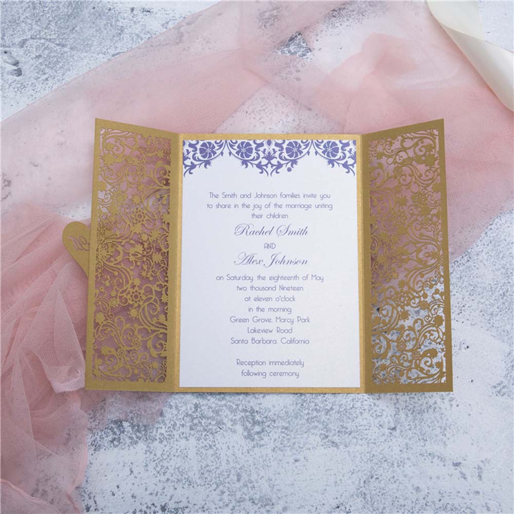 Fairy vine laser cut wedding invite with monogram on heart - Click Image to Close