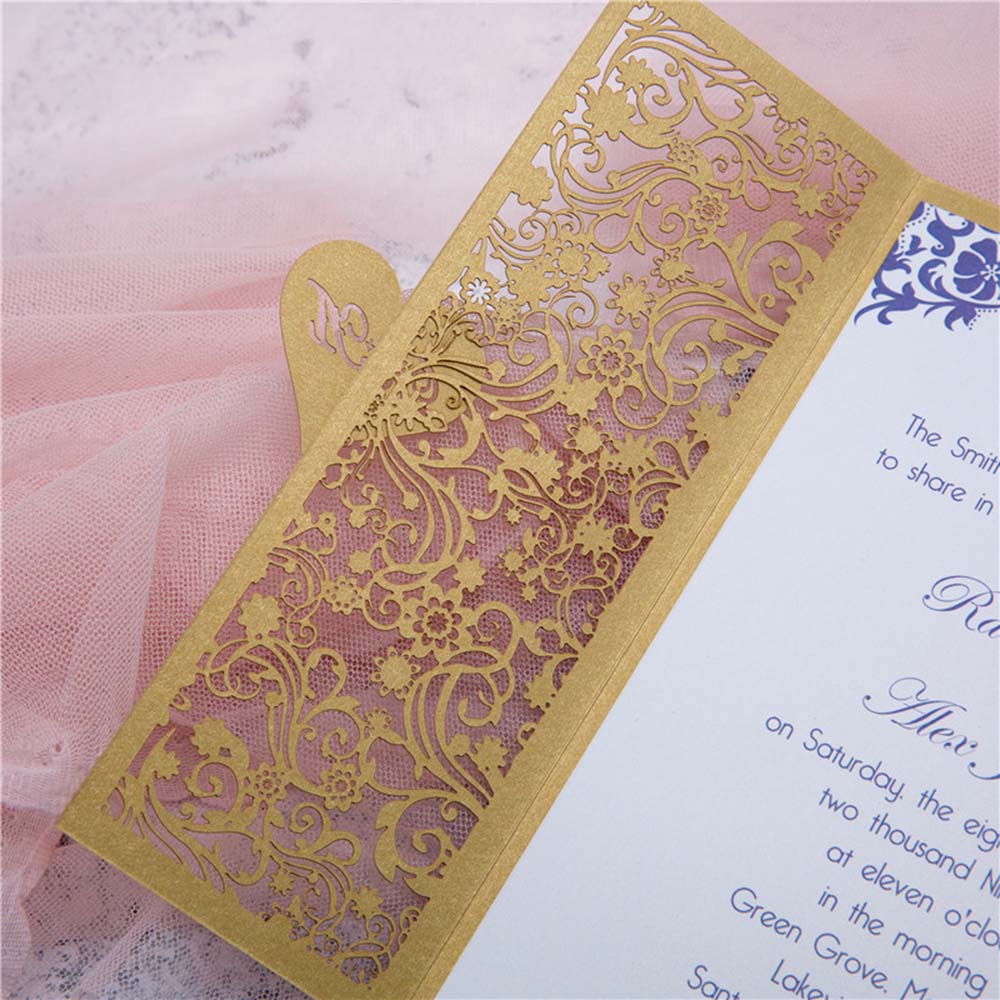 Fairy vine laser cut wedding invite with monogram on heart - Click Image to Close
