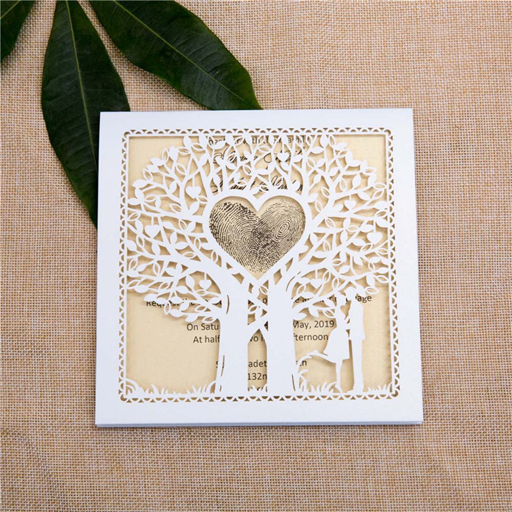 Fairytale Laser Cut Tree Wedding Invitation Card in Ivory - Click Image to Close