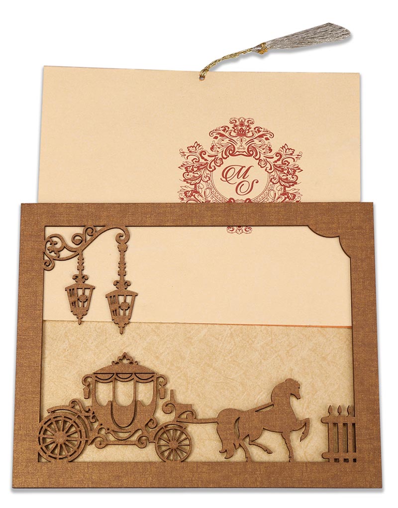 Fairytale Wedding Invite in laser cut photo frame style with a chariot - Click Image to Close
