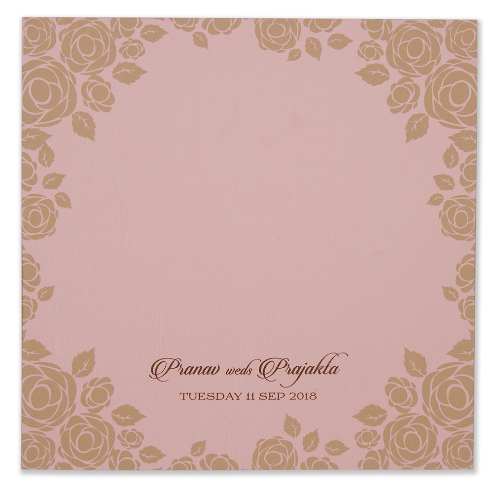 Floral hindu wedding invitation card in baby pink - Click Image to Close