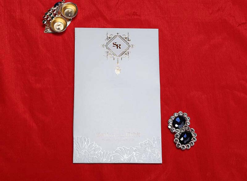 Floral Indian Wedding Card in Slate Blue colour - Click Image to Close