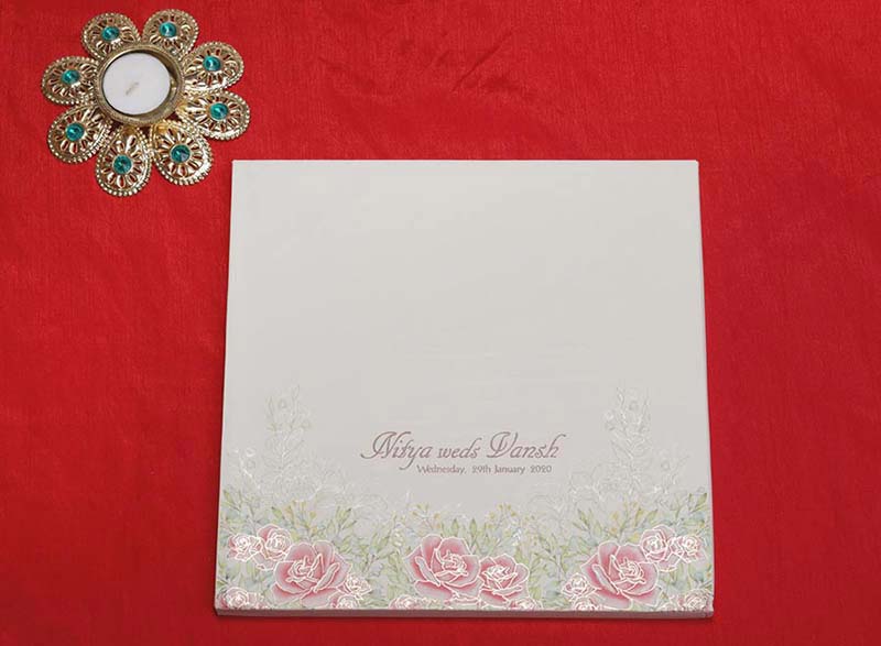 Floral Indian Wedding Invitation Card in Ivory Colour - Click Image to Close