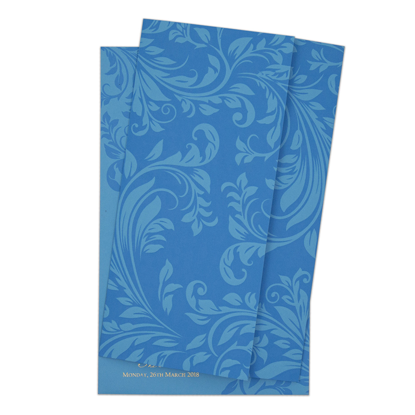 Floral Indian wedding invitation card in shades of blue - Click Image to Close