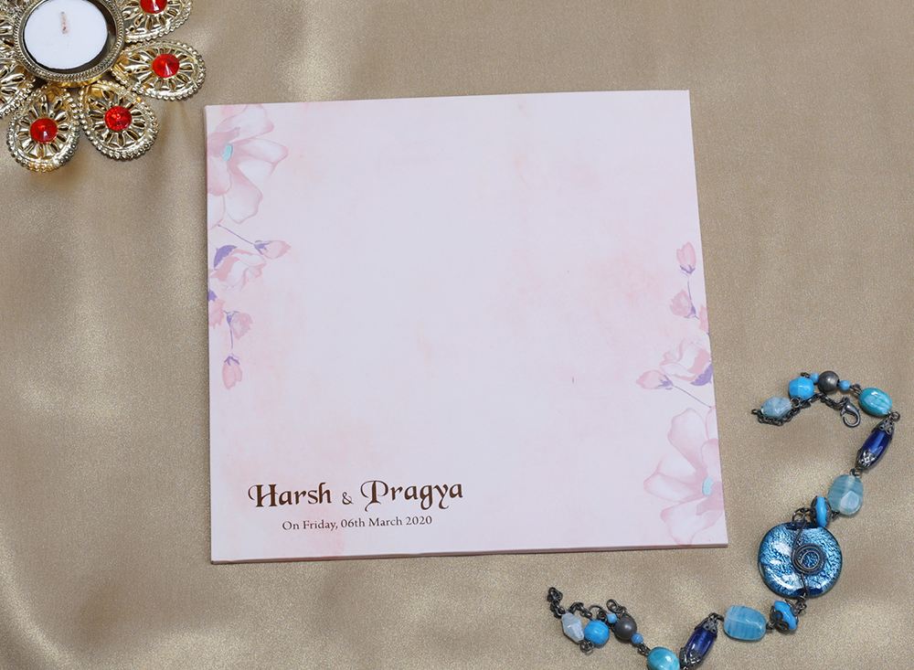 Floral Indian wedding invitation in pastel pink colour - Click Image to Close