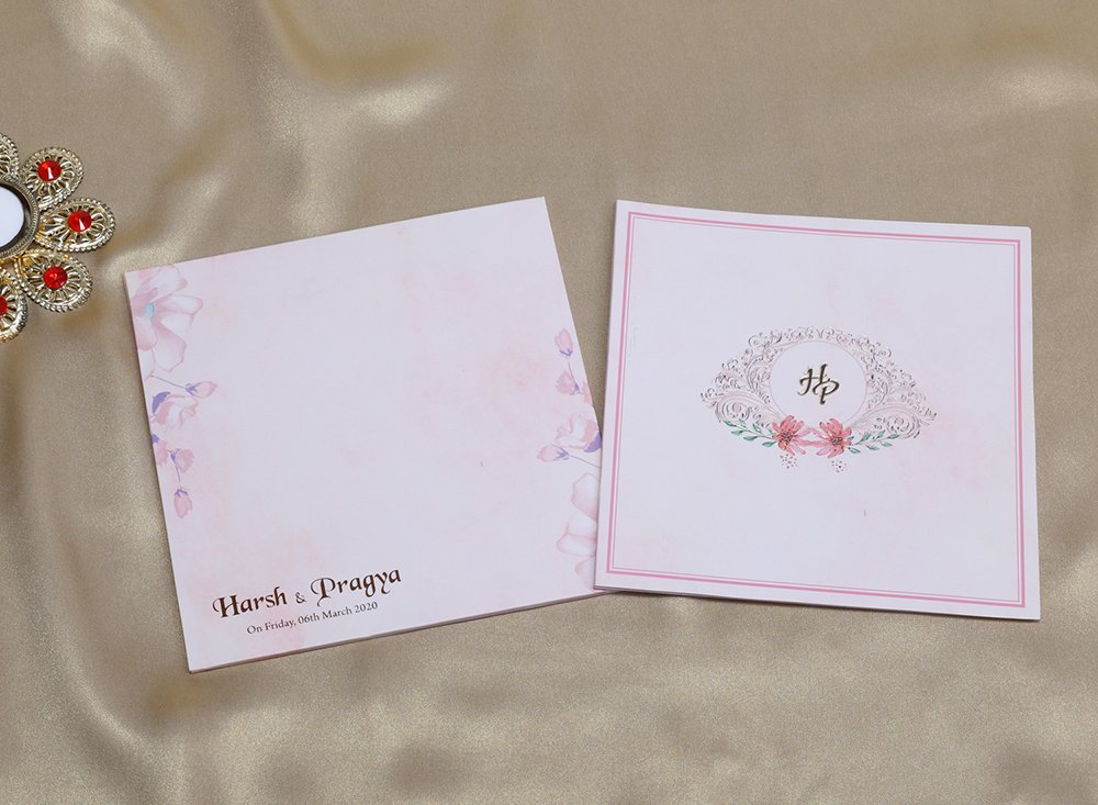 Floral Indian wedding invitation in pastel pink colour