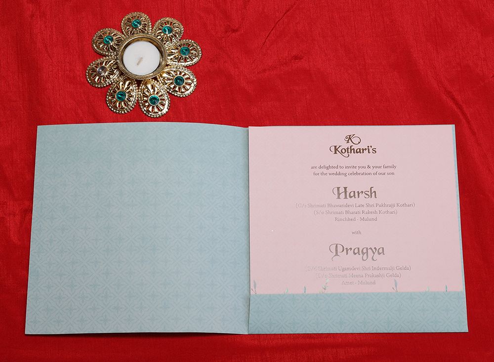 Floral Indian wedding invitation in powder blue colour - Click Image to Close