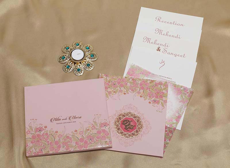 Floral Indian Wedding Invitation in Shades of Pink - Click Image to Close