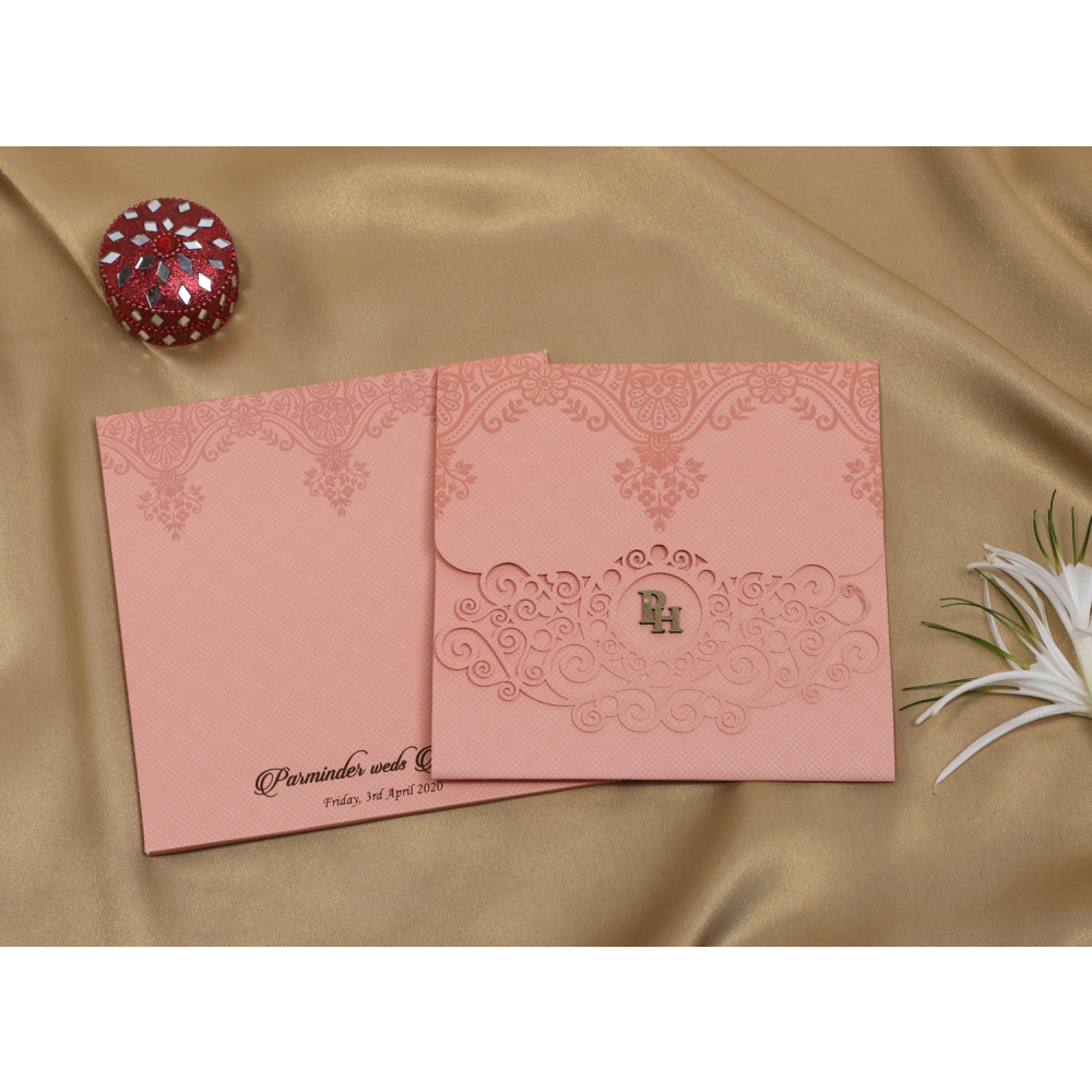 Floral pink laser cut wedding invite - Click Image to Close