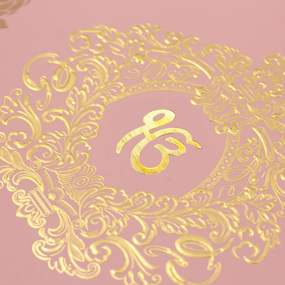 Floral sikh wedding invitation card in baby pink - Click Image to Close