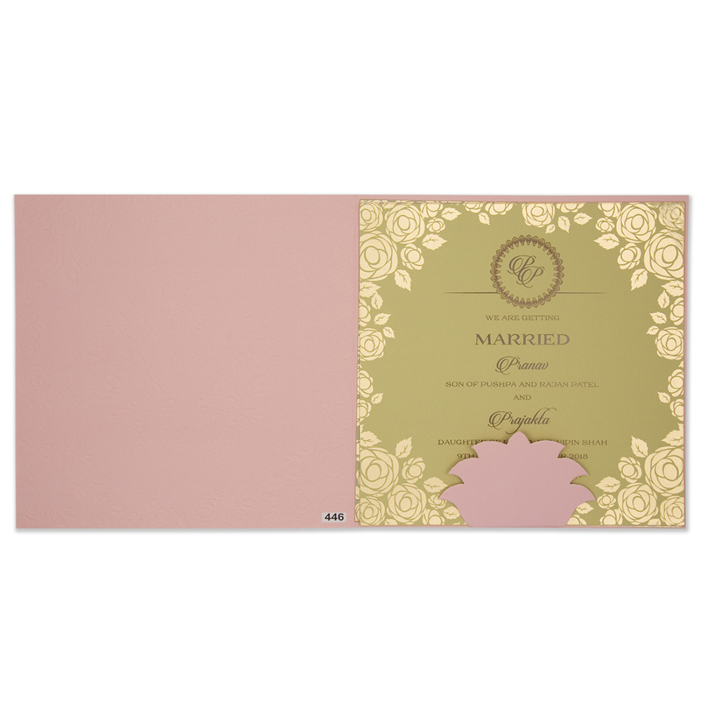 Floral sikh wedding invitation card in baby pink - Click Image to Close