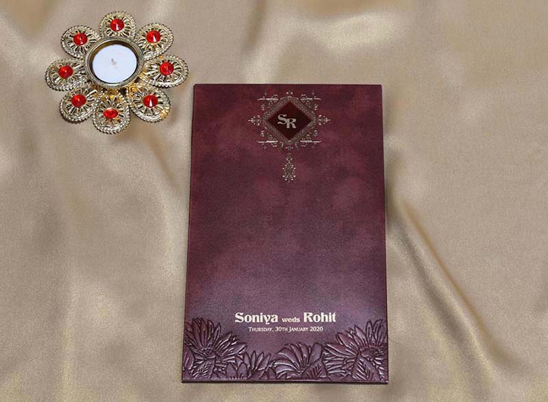 Floral Wedding Card in Chocolate Brown and Burgundy colour - Click Image to Close