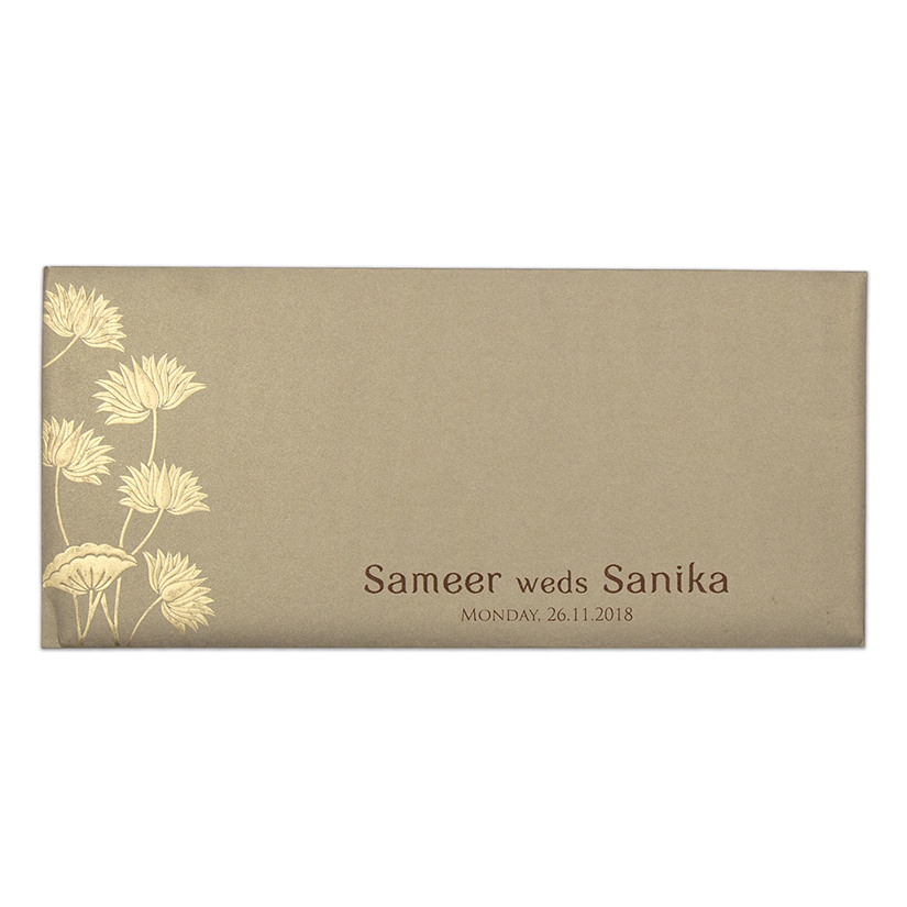 Floral wedding invitation in shimmering brown colour - Click Image to Close