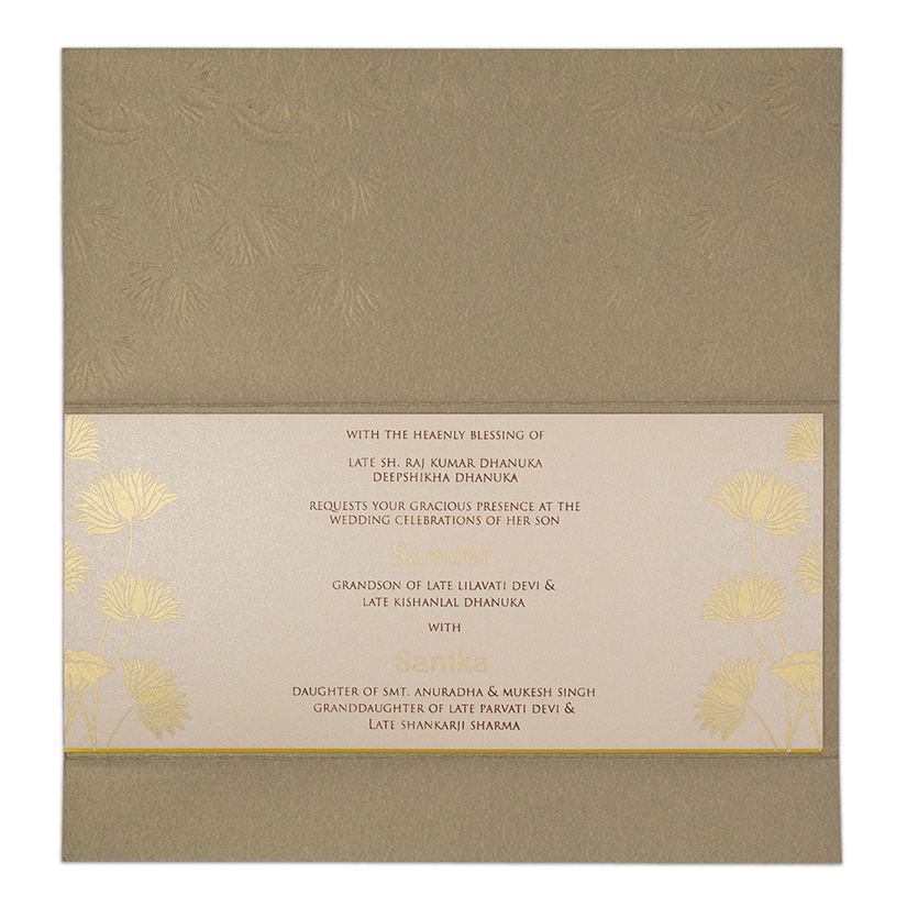 Floral wedding invitation in shimmering brown colour - Click Image to Close