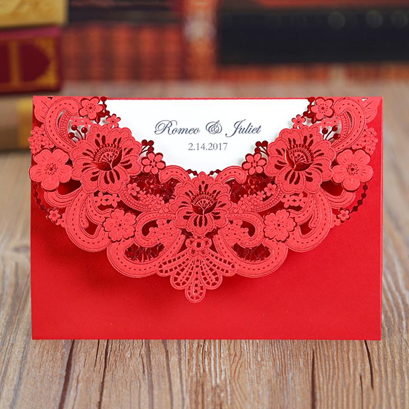 Floral wedding invite in intricated red lasercut design - Click Image to Close