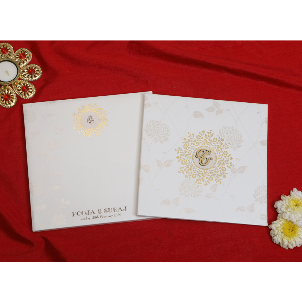 Ganesha cream floral wedding invite