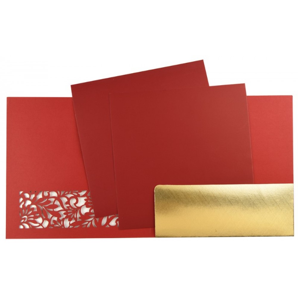 Ganesha theme Hindu wedding card in red with laser cut floral patterns - Click Image to Close