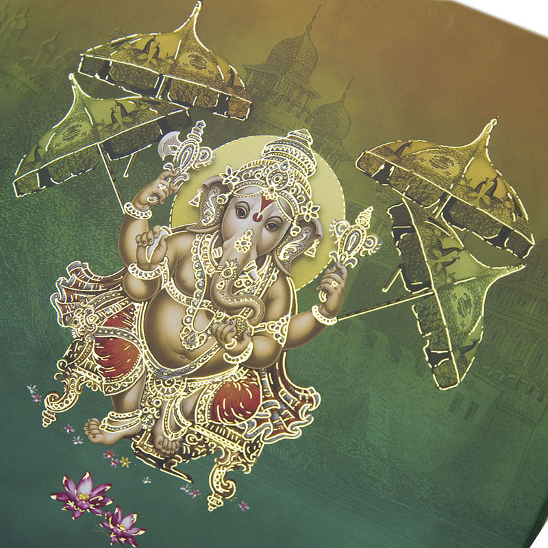 Ganesha theme hindu wedding invite with royal court scenes - Click Image to Close