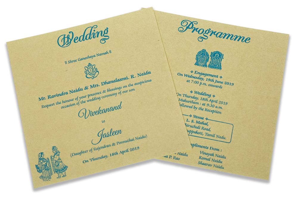 Ganesha theme laser cut wedding invite in blue colour - Click Image to Close