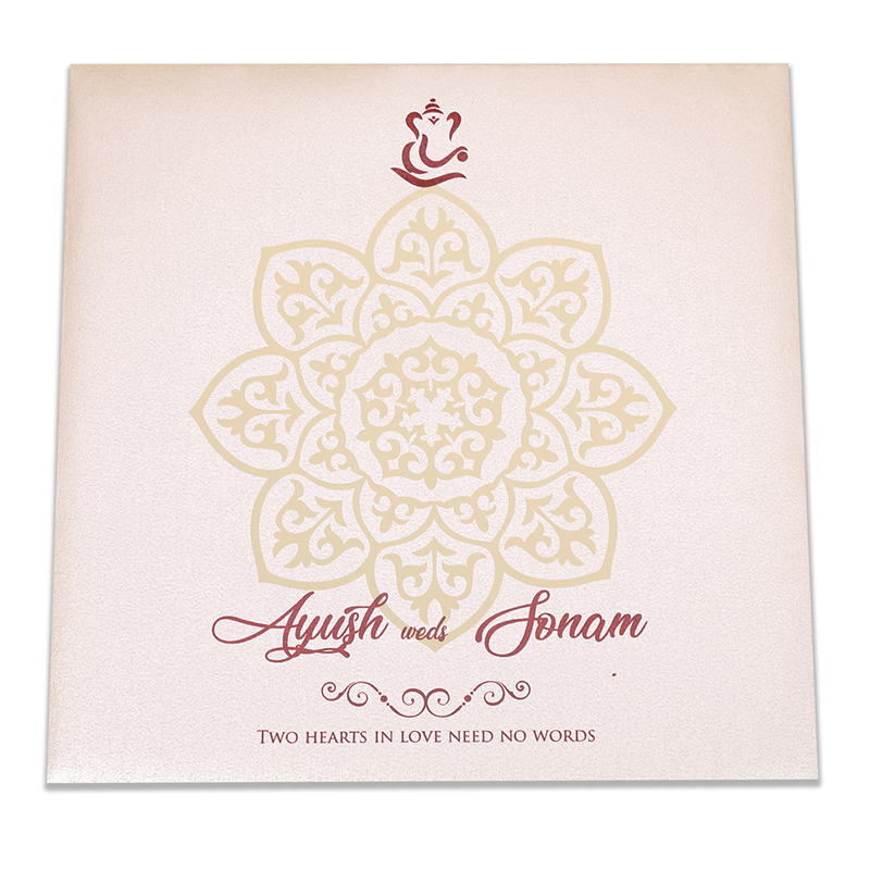 Ganesha theme wedding invitation in cream colour - Click Image to Close