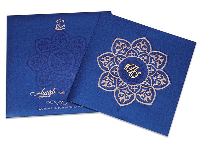 Ganesha theme wedding invitation in royal blue colour
