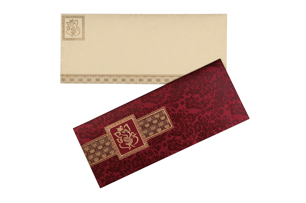 Ganesha Wedding Card in Rich Crimson & Golden Colour