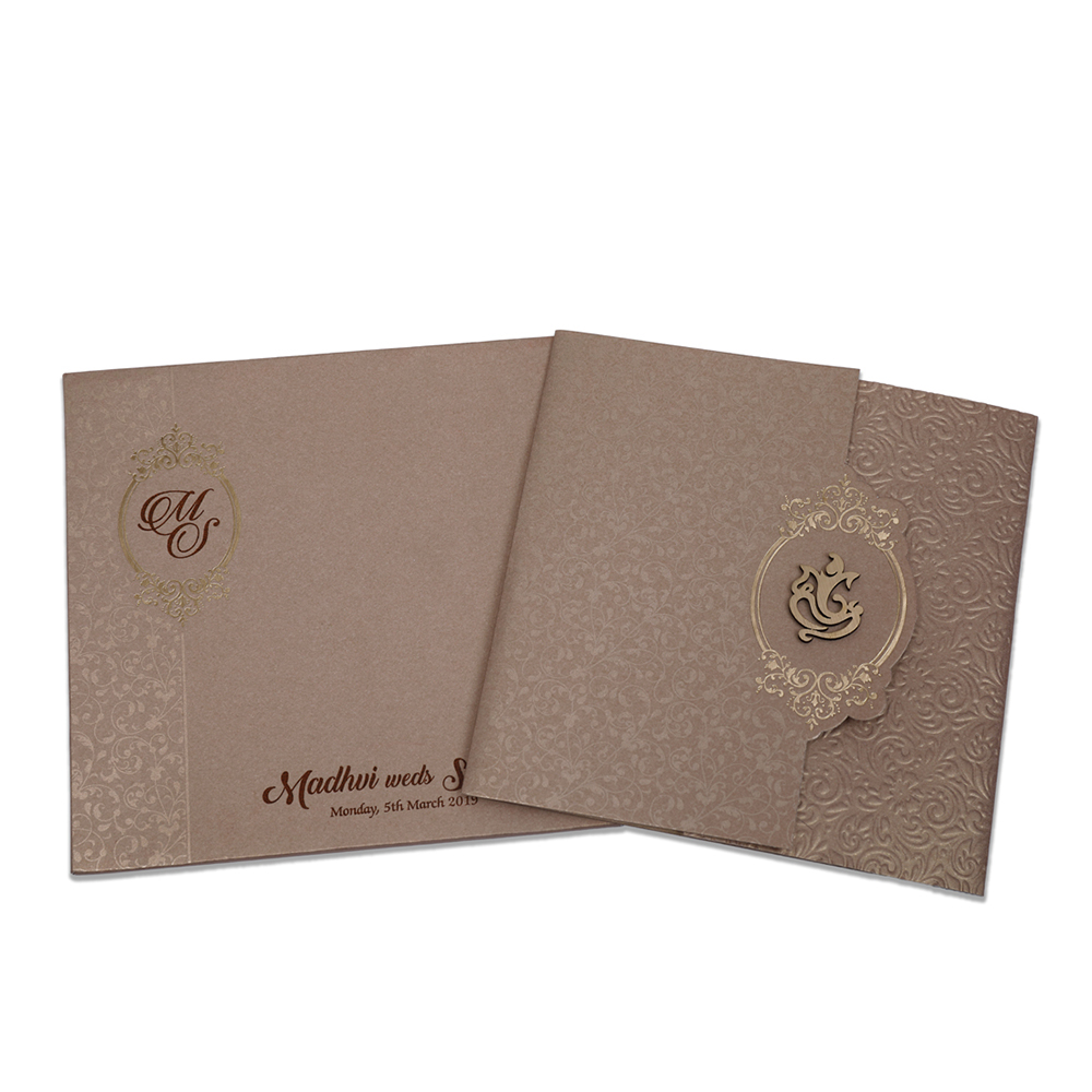Gate fold Indian wedding Invitation in light brown with floral motifs - Click Image to Close