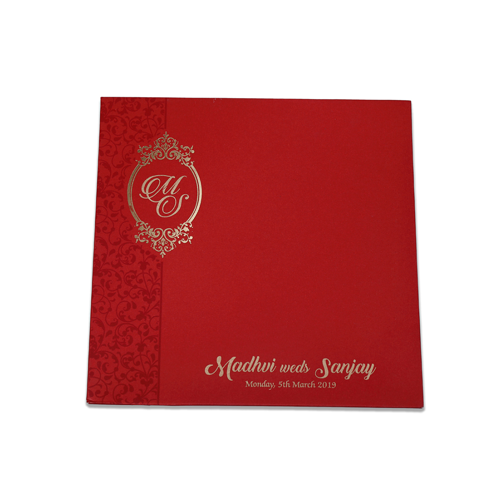 Gate fold Indian wedding Invitation in maroon with floral motifs - Click Image to Close